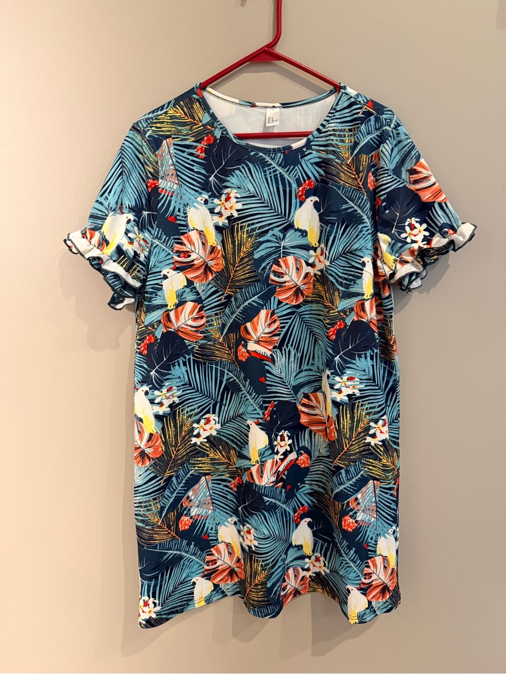 Tropical Parrot Print Short Sleeve Dress